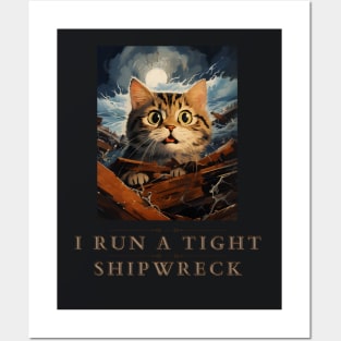 I Run a Tight Shipwreck with Cat Design | Funny Nautical Cat Posters and Art